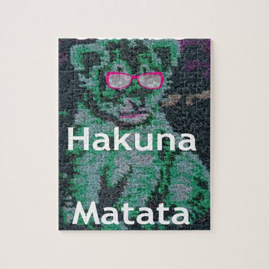 Groene leeuw met roze bril "Hakuna Matata" Art Legpuzzel (Verticaal)