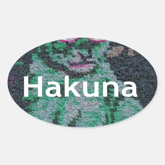 Groene leeuw met roze bril "Hakuna Matata" Art Ovale Sticker (Voorkant)