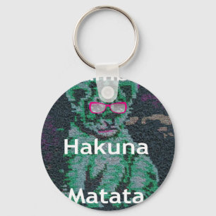 Groene leeuw met roze bril "Hakuna Matata" Art Sleutelhanger