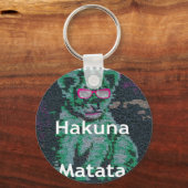 Groene leeuw met roze bril "Hakuna Matata" Art Sleutelhanger (Voorkant)