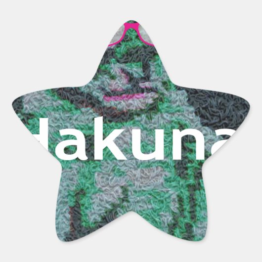 Groene leeuw met roze bril "Hakuna Matata" Art Ster Sticker (Voorkant)