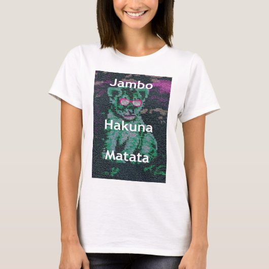 Groene leeuw met roze bril "Hakuna Matata" Art T-shirt (Voorkant)