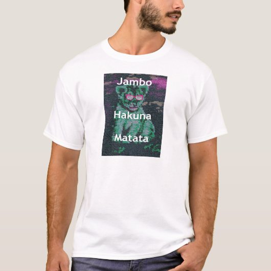 Groene leeuw met roze bril "Hakuna Matata" Art T-shirt (Voorkant)
