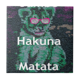 Groene leeuw met roze bril "Hakuna Matata" Art Tegeltje