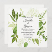 Groene lef Elegant Botanical Wedding Invitation Kaart (Voorkant / Achterkant)