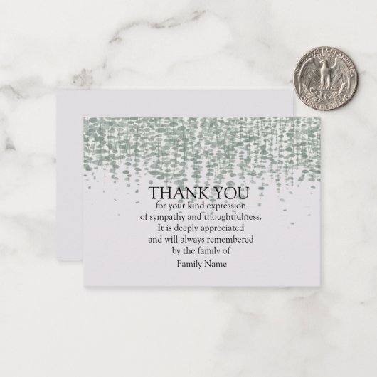 Groene lef na begrafenis bedankt kaart notitiekaartje (Voorkant / Achterkant in situ)