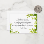 Groene lef na begrafenis bedankt kaarten notitiekaartje (Voorkant / Achterkant in situ)