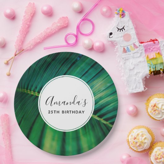 Groene lef palm rond Tropische Natuur Birthday Papieren Bordje (Feest)