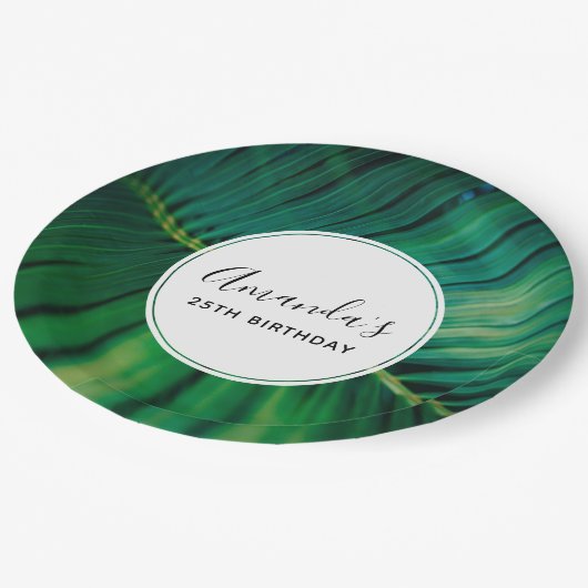 Groene lef palm rond Tropische Natuur Birthday Papieren Bordje (Gekanteld)
