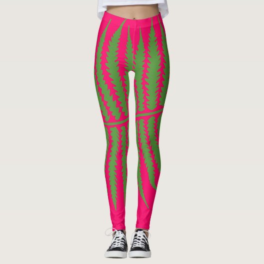 Groene lef roze Leggings (Voorkant)