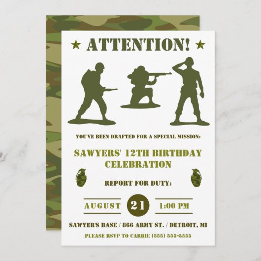 Groene Leger Mannen, Leger Camo Verjaardagsfeest Kaart (Voorkant / Achterkant)