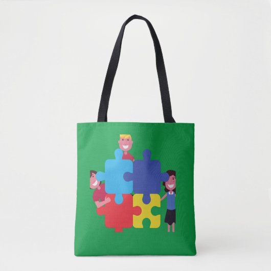 Groene legerver print autisme puzzle tas kussen. (Voorkant)