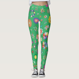 Groene Legging Multi bloemen