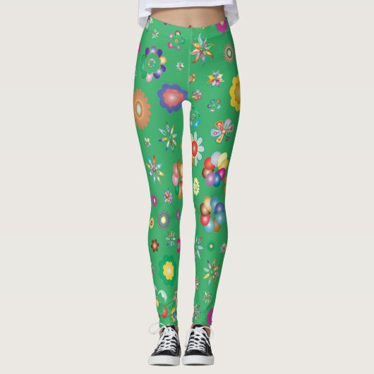 Groene Legging Multi bloemen (Voorkant)