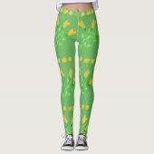 Groene Leggings met Musrard Yellow Print (Voorkant)