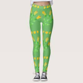 Groene Leggings met Musrard Yellow Print