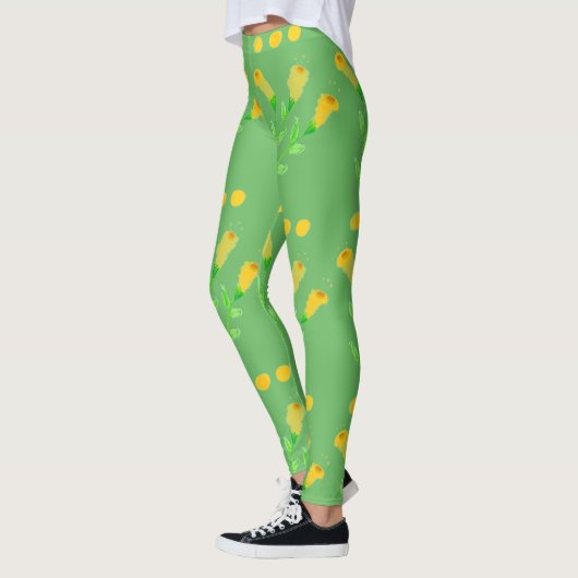 Groene Leggings met Musrard Yellow Print (Links)