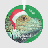 Groene leguaan in kerstmuts Ornament (achterkant)