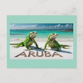 Groene leguanen op Aruba Feestdagenkaart