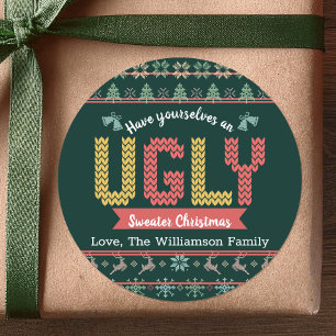 Groene Lelijke Trui Kerst Nordic Knit Custom Ronde Sticker