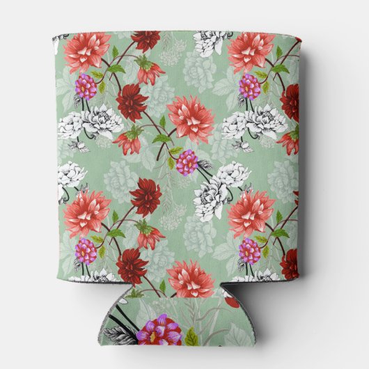 Groene Lente Bloemen: Hand getrokken Blikjeskoeler (Achterkant)