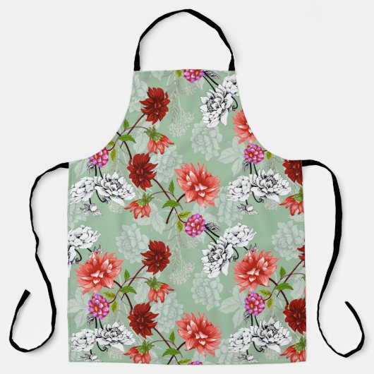 Groene Lente Bloemen: Hand getrokken Schort (Voorkant)