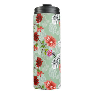 Groene Lente Bloemen: Hand getrokken Thermosbeker