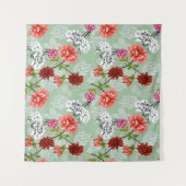 Groene Lente Bloemen: Hand getrokken Wandkleed (Voorkant (horizontaal))