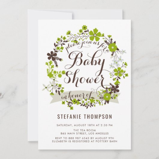 Groene lente bloemenkrans Baby shower Kaart (Voorkant)