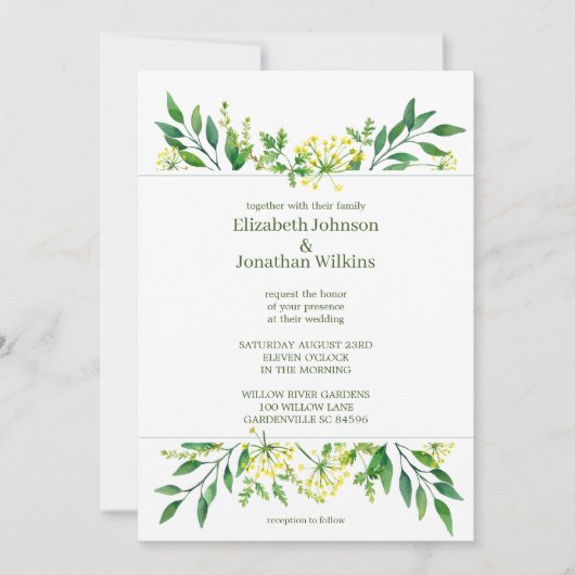 Groene lente Botanische kruiden bruiloft Kaart (Voorkant)