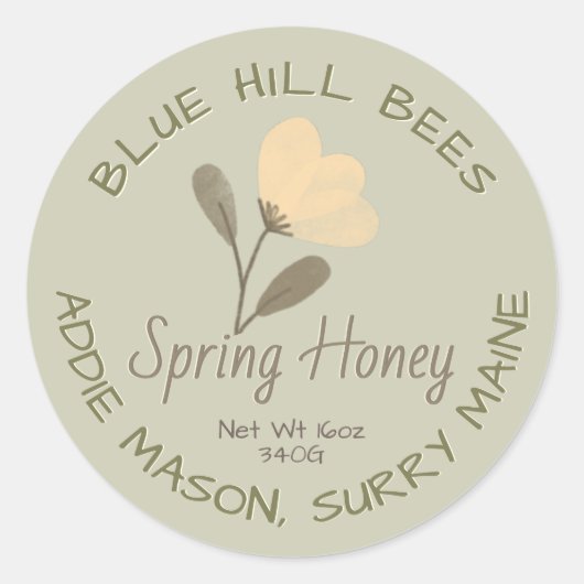 Groene Lente Honing Label Geel Waterverf Bloem (Voorkant)