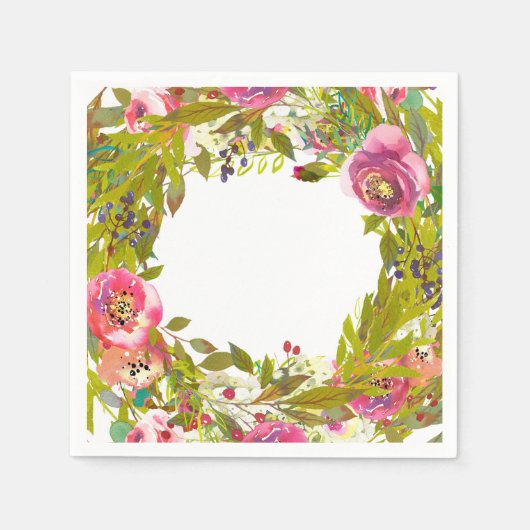 Groene Lente Roze Bloemstuk Bruiloft Servetten (Voorkant)