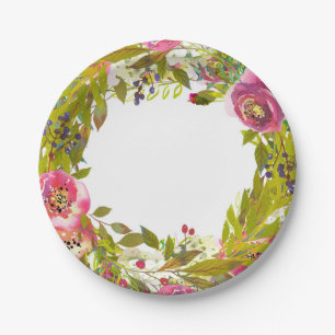 Groene Lente Roze Bloemstukken Bruiloft Papieren Bordje