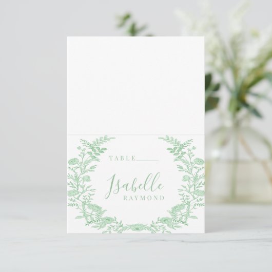 Groene lente toile bloem bruiloft plaats kaarten (Staand voorkant)