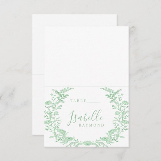Groene lente toile bloem bruiloft plaats kaarten (Voorkant / Achterkant)