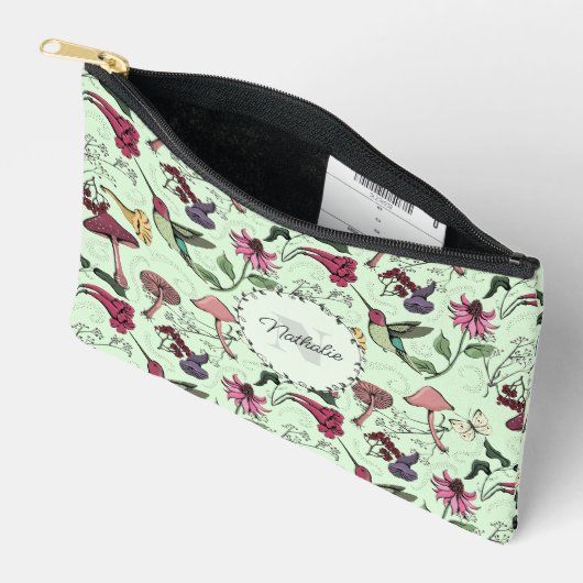 Groene lente tuin kolibrie bloemen make-up tas (Open)