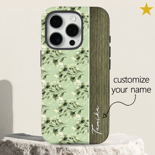 Groene lentebloemen houten custom naam Case-Mate iPhone case