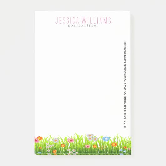 Groene lentegranen en kleurrijke bloemen post-it® notes (Voorkant)