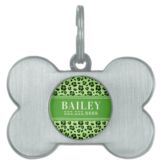 Groene leopard-monogram met plattegrond huisdieren naamplaatje (voorkant)