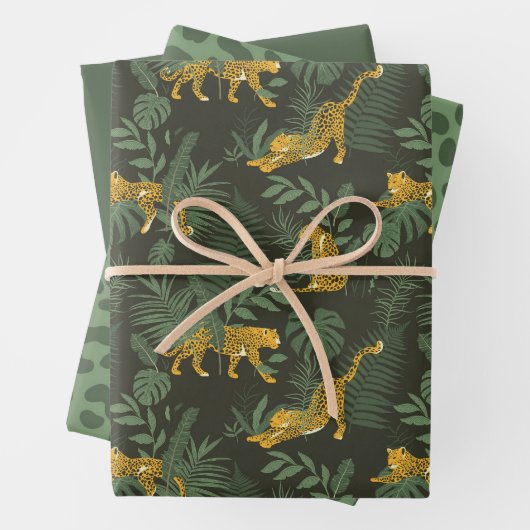 Groene Leopard Oerwoud Safari Wrapping Paper Set (In situ)