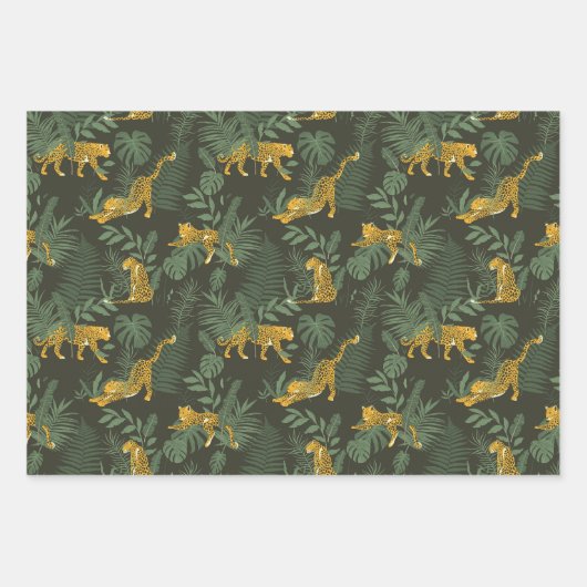 Groene Leopard Oerwoud Safari Wrapping Paper Set (Voorkant)