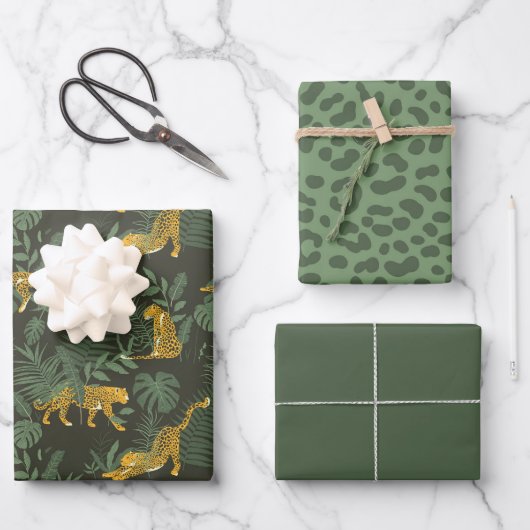 Groene Leopard Oerwoud Safari Wrapping Paper Set (Voorkant)