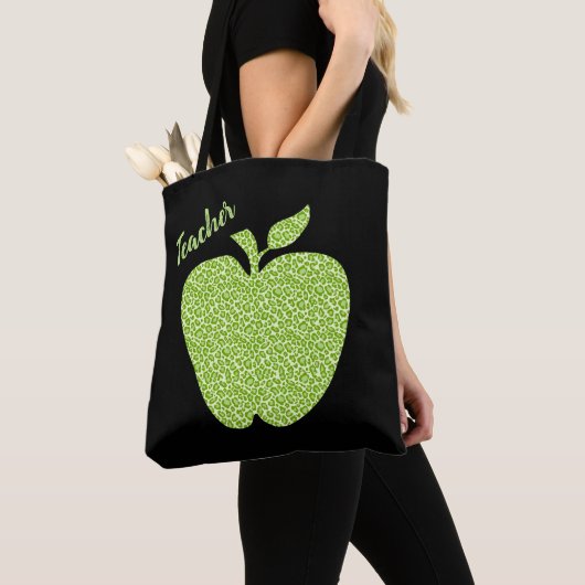 Groene leopard Print Apple-leraren Tote Bag (Dichtbij)