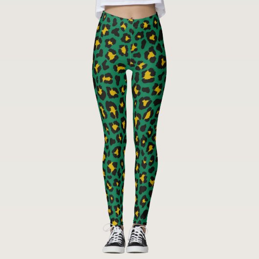 Groene Leopard Print Herfst Outfit Leggings (Voorkant)