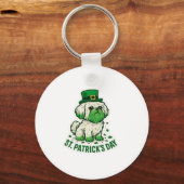 Groene Leprechaun Shih Tzu St.Patrick's Day Sleutelhanger (Voorkant)