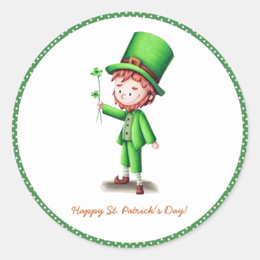 Groene Leprechaun St. Patrick's Day Ronde Sticker (Voorkant)