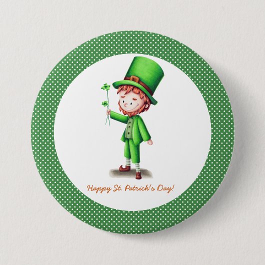 Groene Leprechaun St. Patrick's Day Stippen Ronde Button 7,6 Cm (Voorkant)