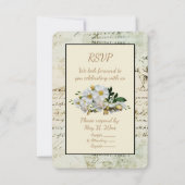 Groene  Letter-Lijst en witte rozen RSVP Kaartje (Voorkant)