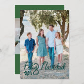 Groene Letterde Feliz Navidad Foto Kerst Kaart (Voorkant / Achterkant)