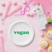 Groene letters "Vegan", witte achtergrond Papieren Bordje (Feest)